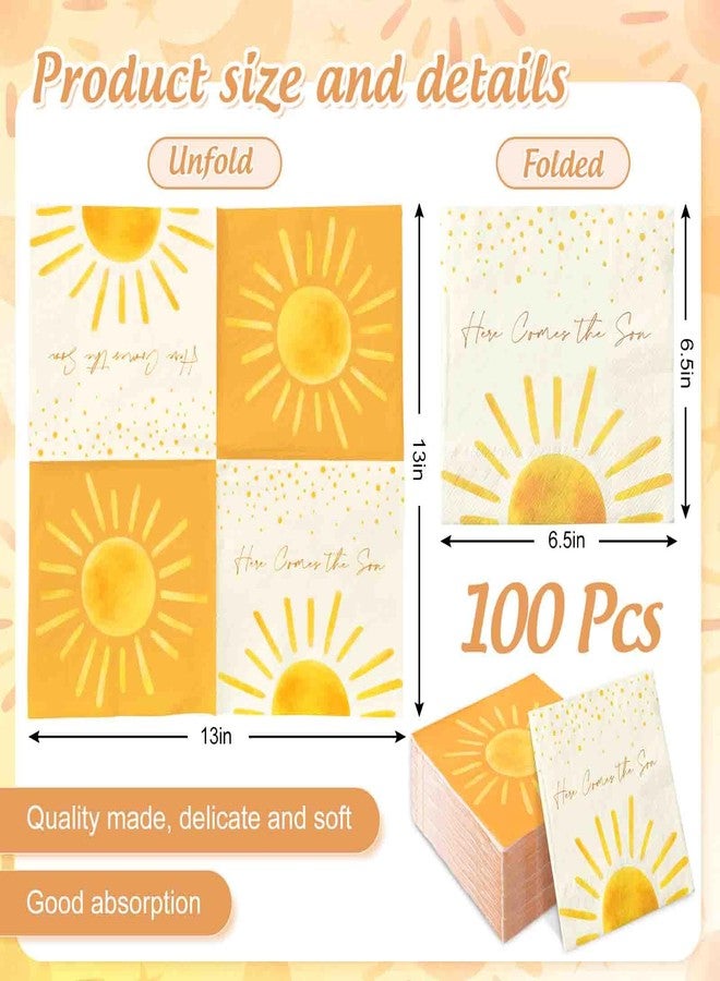JarThenaAMCS 100Pcs Boho Sun Paper Napkin Double-Sided Disposable Sunshine Baby Shower Luncheon Napkin First Trip Around the Sun Party Napkins for Party Supplies Table Decor - Image 2